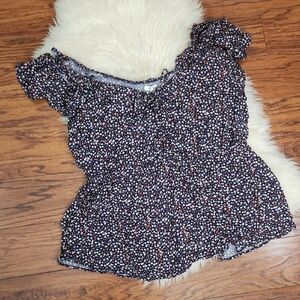 Maurice's Micro Floral Navy Flutter Sleeve Babydoll Shirt